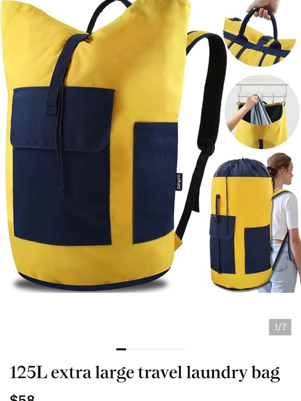 Vintage Yellow and Navy Travel Laundry Backpack